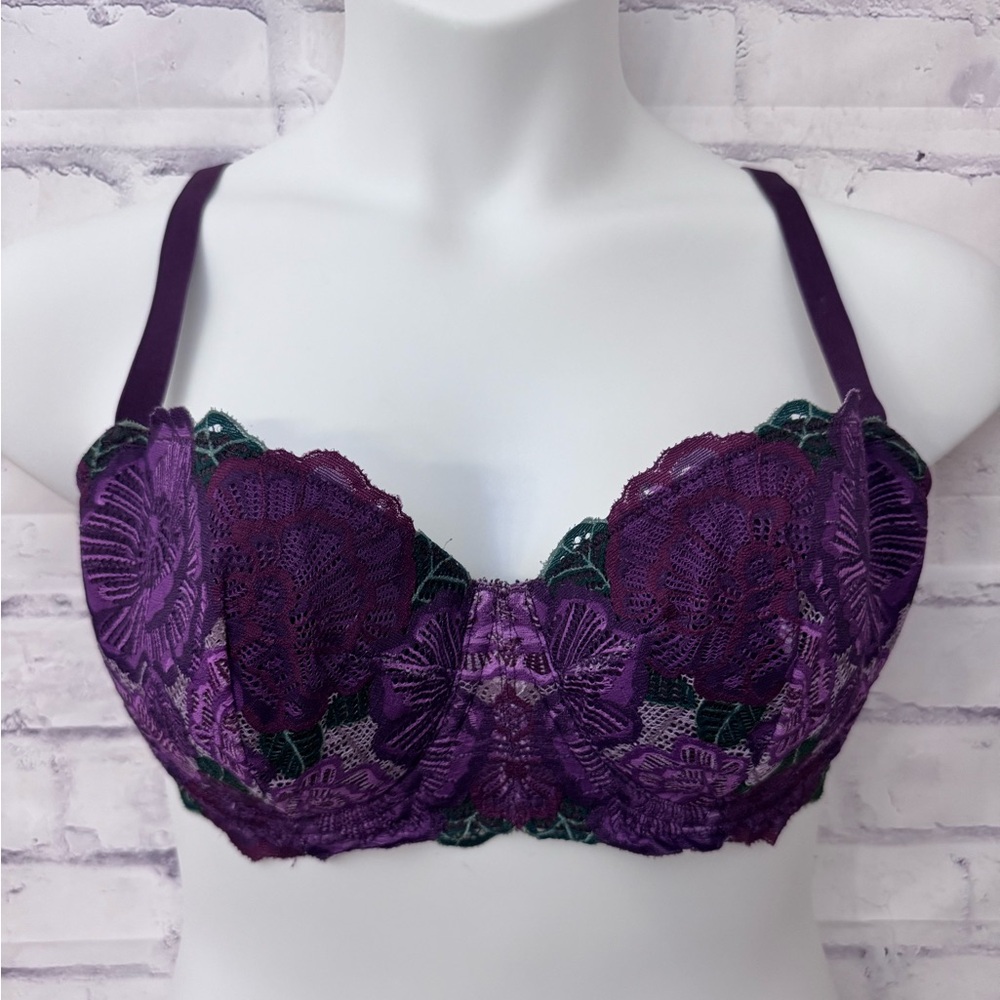 Adore Me Colete Contour Bra Size 40D Purple Floral Sexy Lingerie Underwire